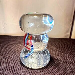 Bullicante, 3.5”  Controlled Bubble, Millefiori, Barbell Glass Paperweight